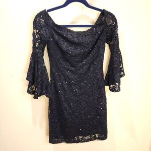TEEZE ME Black Sequins Bell Sleeves Mini Dress size 5/6